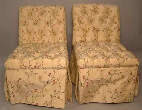 Appraisal: PAIR OF TOMLINSON TUFTED ROLL BACK CHAIRS IN KRAVET COUTURE