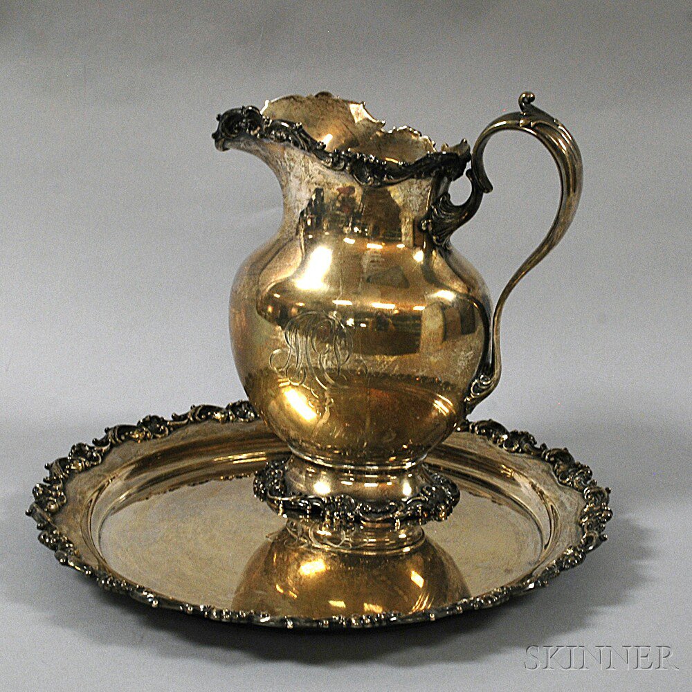 Appraisal: Whiting Sterling Silver Water Pitcher and Round Serving Tray both