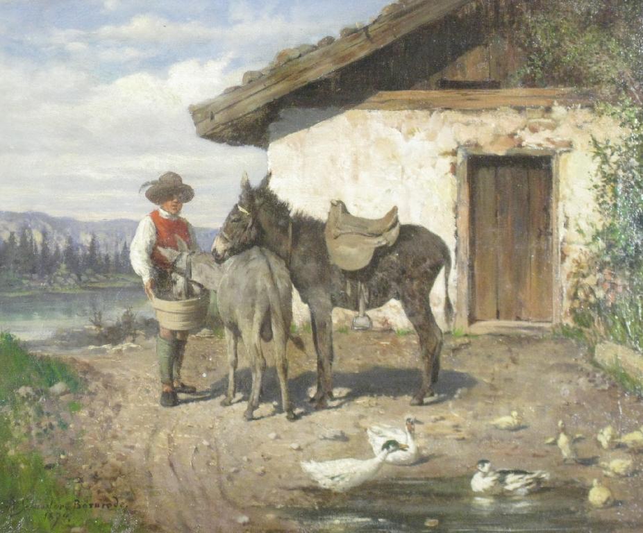 Appraisal: ROBERT SCHUSTER VON BARNODE b A Boy and Mules outside