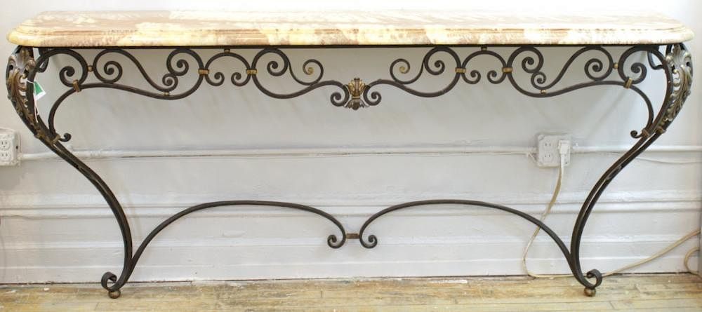 Appraisal: Marble Wrought Iron Console Table Marble and wrought iron console