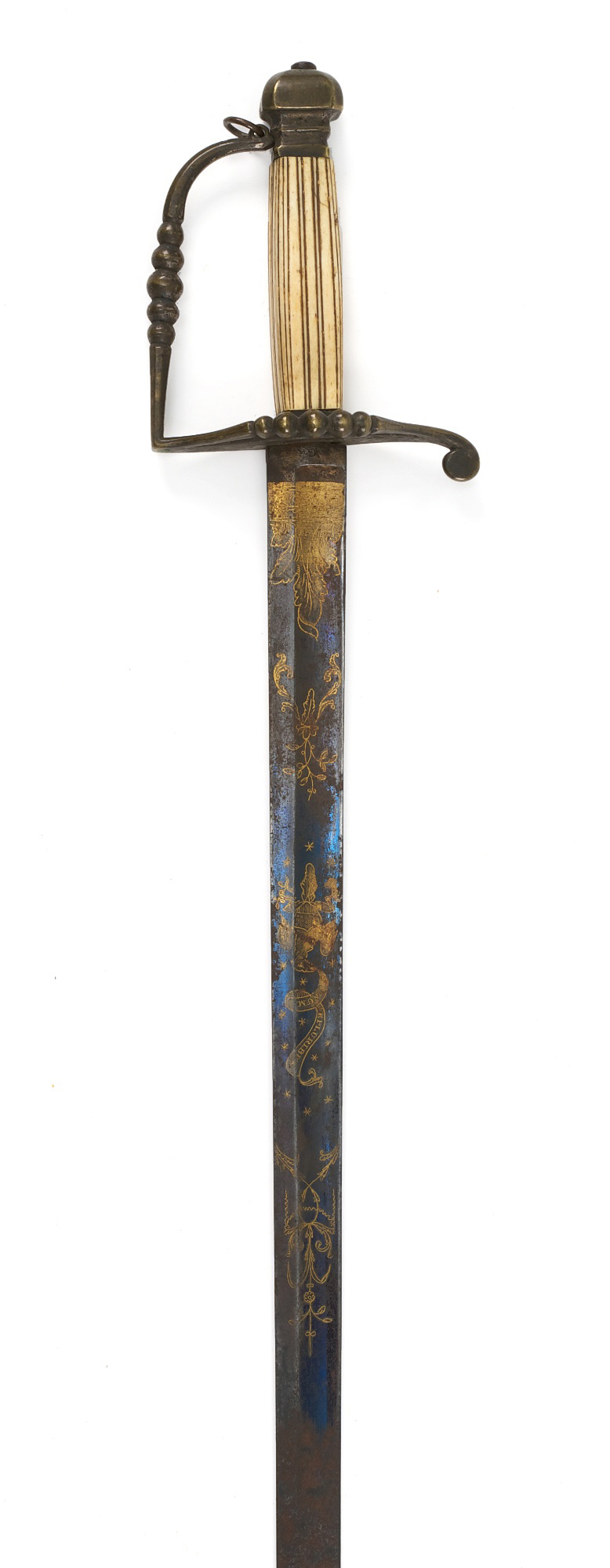 Appraisal: AMERICAN BONE-HANDLED SWORD Circa Blued blade etched with gold eagle