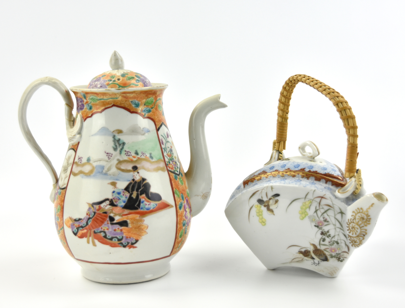 Appraisal: Triangular shaped porcelain teapot painted each sides with butterflies flowering