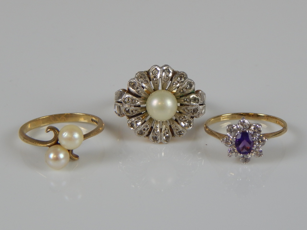 Appraisal: Three ct gold dress rings two stone set another with