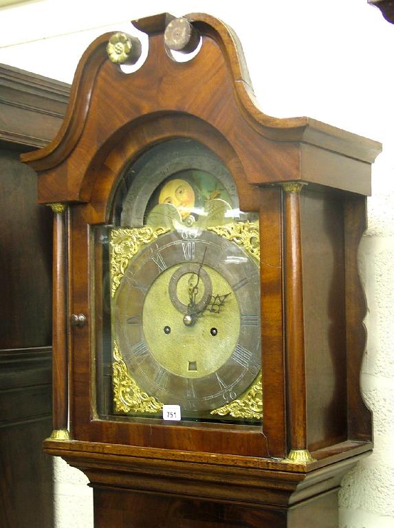 Appraisal: Mahogany eight day longcase clock the arched dial signed John