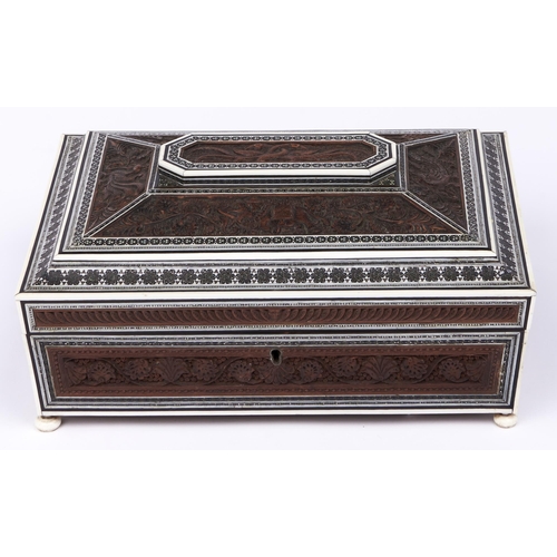 Appraisal: An Anglo-Indian ivory sadeli and carved sandalwood work box mid