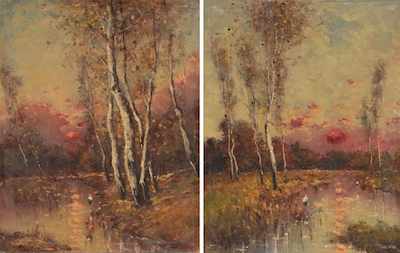 Appraisal: Bela K Spanyi Hungarian - Sunset Landscapes A pair of