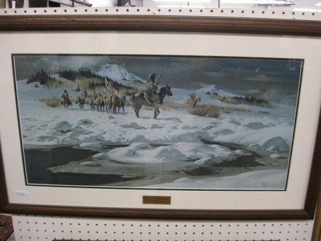 Appraisal: Frank McCarthy Western Print Race with the Hostiles pencil signed