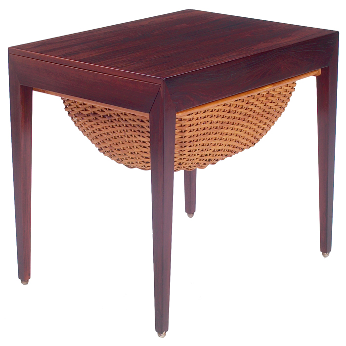 Appraisal: Danish modern sewing table imported by George Tanier rosewood form