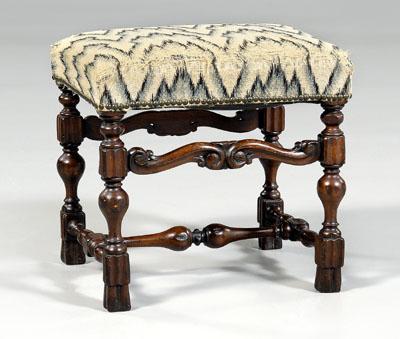 Appraisal: William and Mary style footstool upholstered seat on carved and