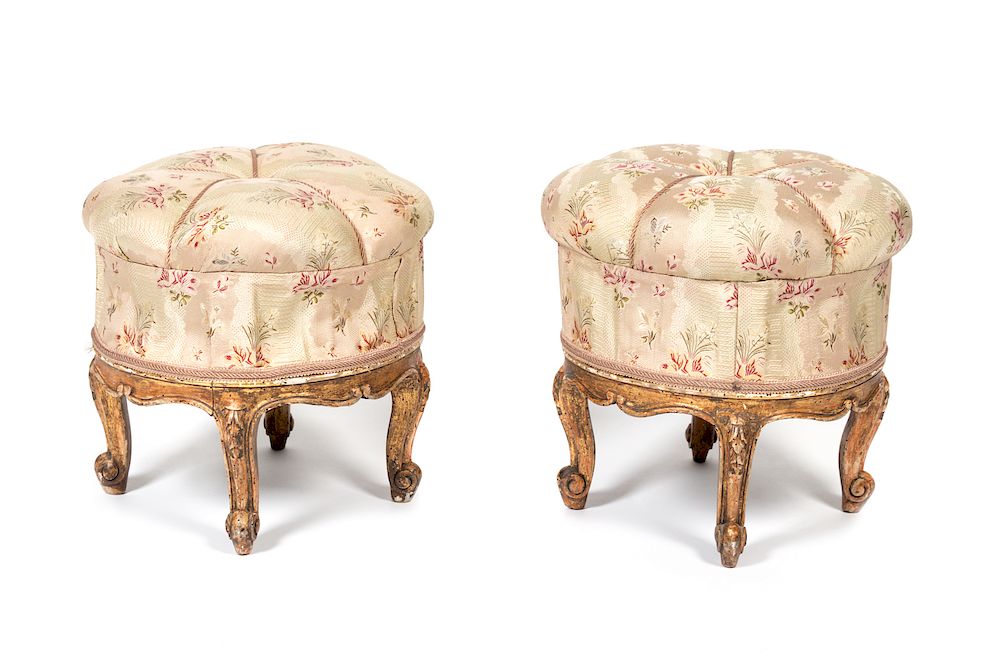 Appraisal: A Pair of Louis XV Style Giltwood Tabourets A Pair