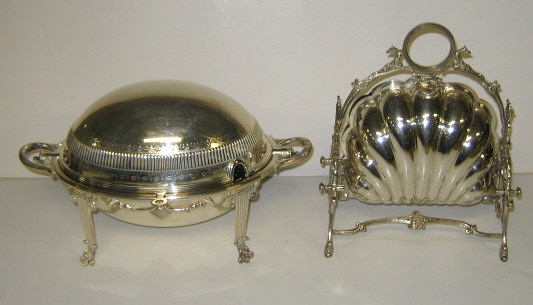 Appraisal: SHEFFIELD PLATED SILVER BACON AND BISCUIT DISHES The roll-top bacon