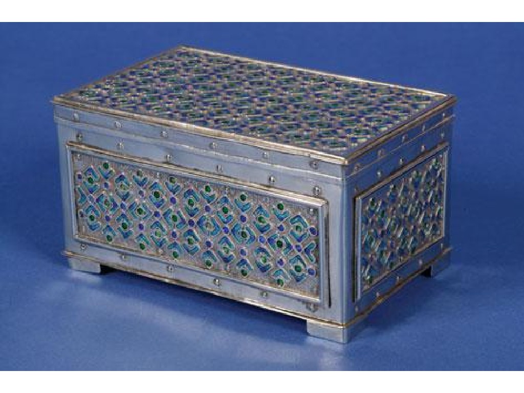 Appraisal: A GEORGE V SILVER AND ENAMEL CASKET of rectangular form