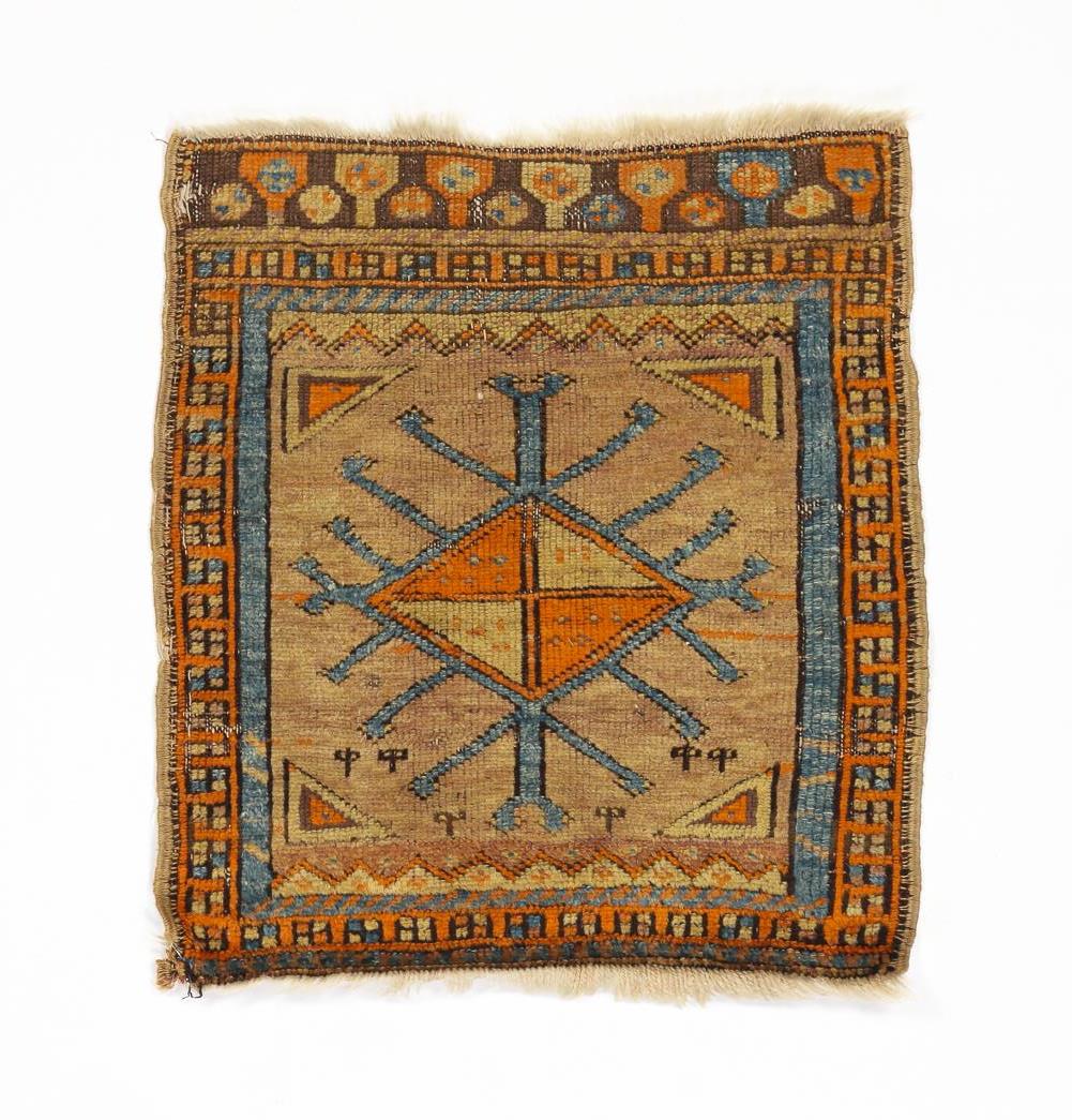 Appraisal: ANATOLIAN MAT Mid th century Blue and orange accented medallion