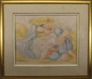 Appraisal: WPA School Pastel of Two Resting Figures WPA School Pastel