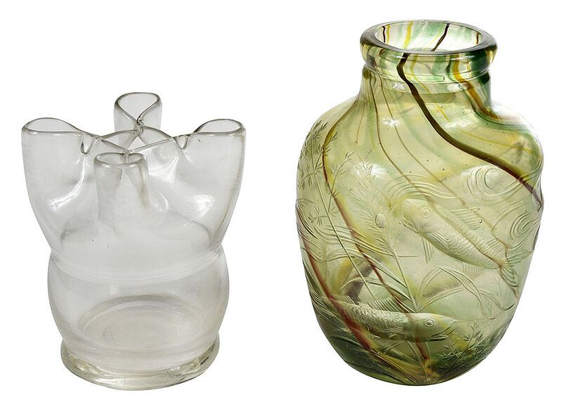 Appraisal: Tiffany Favrile Art Glass Vase and Green Vase American th