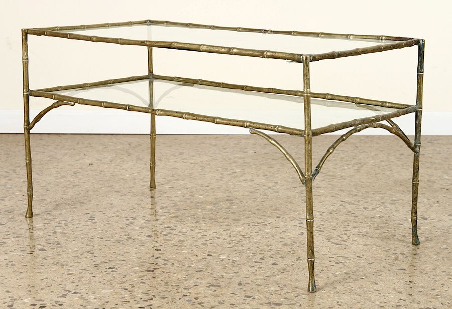 Appraisal: BRONZE BAMBOO STYLE BAGUES COFFEE TABLE C A bronze bamboo