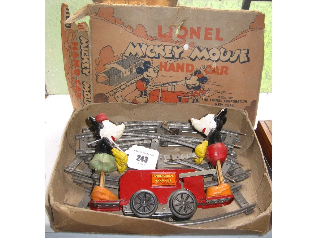 Appraisal: Mickey Mouse clockwork hand car by Lionel with a quantity