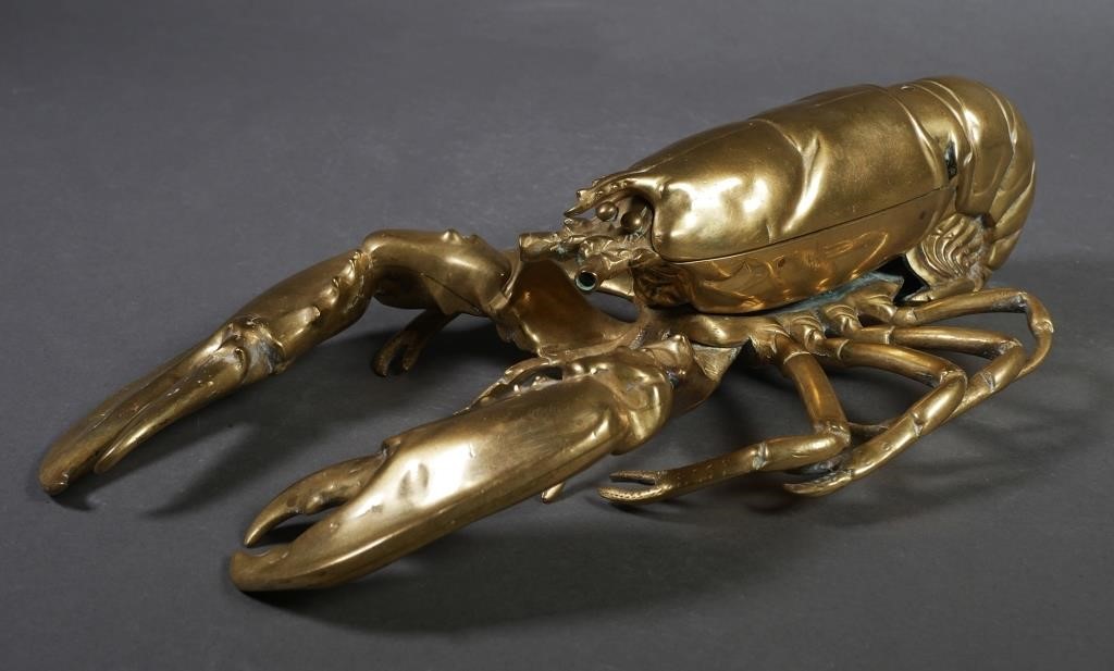 Appraisal: Antique brass life size lobster with exquisite detail Shell opens