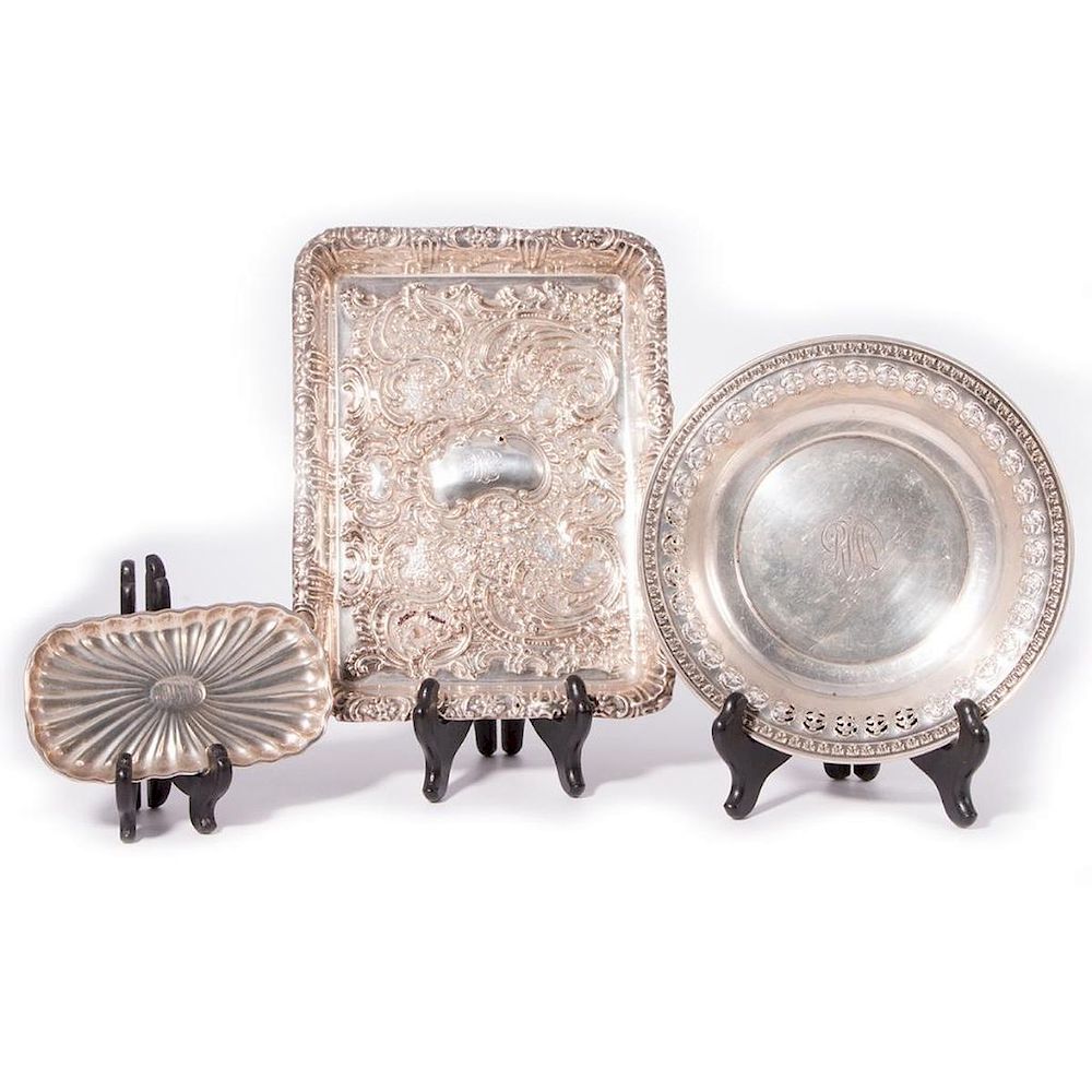 Appraisal: Sterling Bowl Dresser Tray Tray Three Sterling Silver Items Shallow