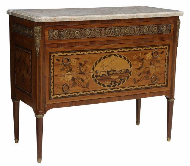 Appraisal: French Louis XVI style marquetry commode th c having shaped