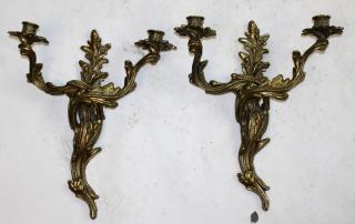 Appraisal: Pair of Louis XV style bronze sconces Pair of arm