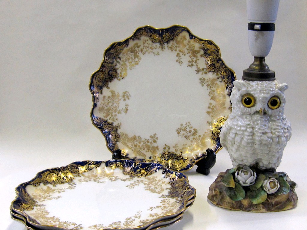 Appraisal: Victorian pottery lampbase modelled as an owl and four Royal