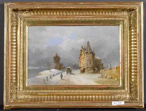 Appraisal: BARISON GIUSEPPE Triest Winterlandschaft mit burgartigem Haus und Fuhrwerk l