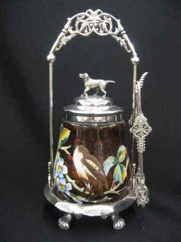 Appraisal: Victorian Pickle Castor enameled bird floral on amberina coinspot glass