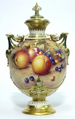 Appraisal: A ROYAL WORCESTER PORCELAIN LIDDED VASE of bellied form with