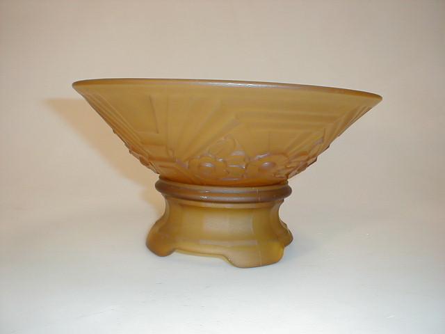 Appraisal: A Joblin Art Deco design amber frosted glass bowl registration