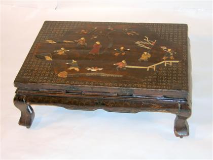 Appraisal: Chinese mother-of-pearl inlaid and applied lacquered kang table late th