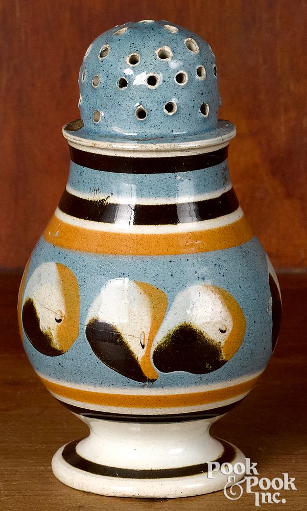 Appraisal: Mocha pepperpot with cat's-eye decoration Mocha pepperpot with cat's-eye decoration