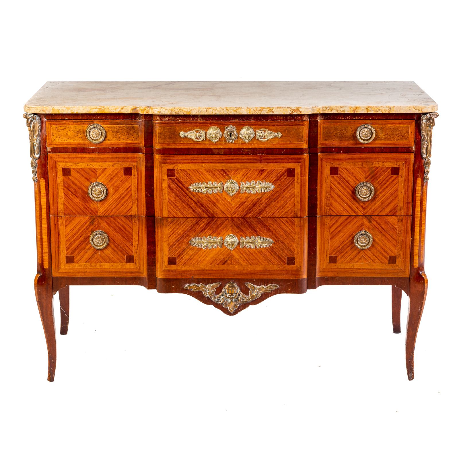 Appraisal: LOUIS XV STYLE MARBLE TOP COMMODE th century shaped top