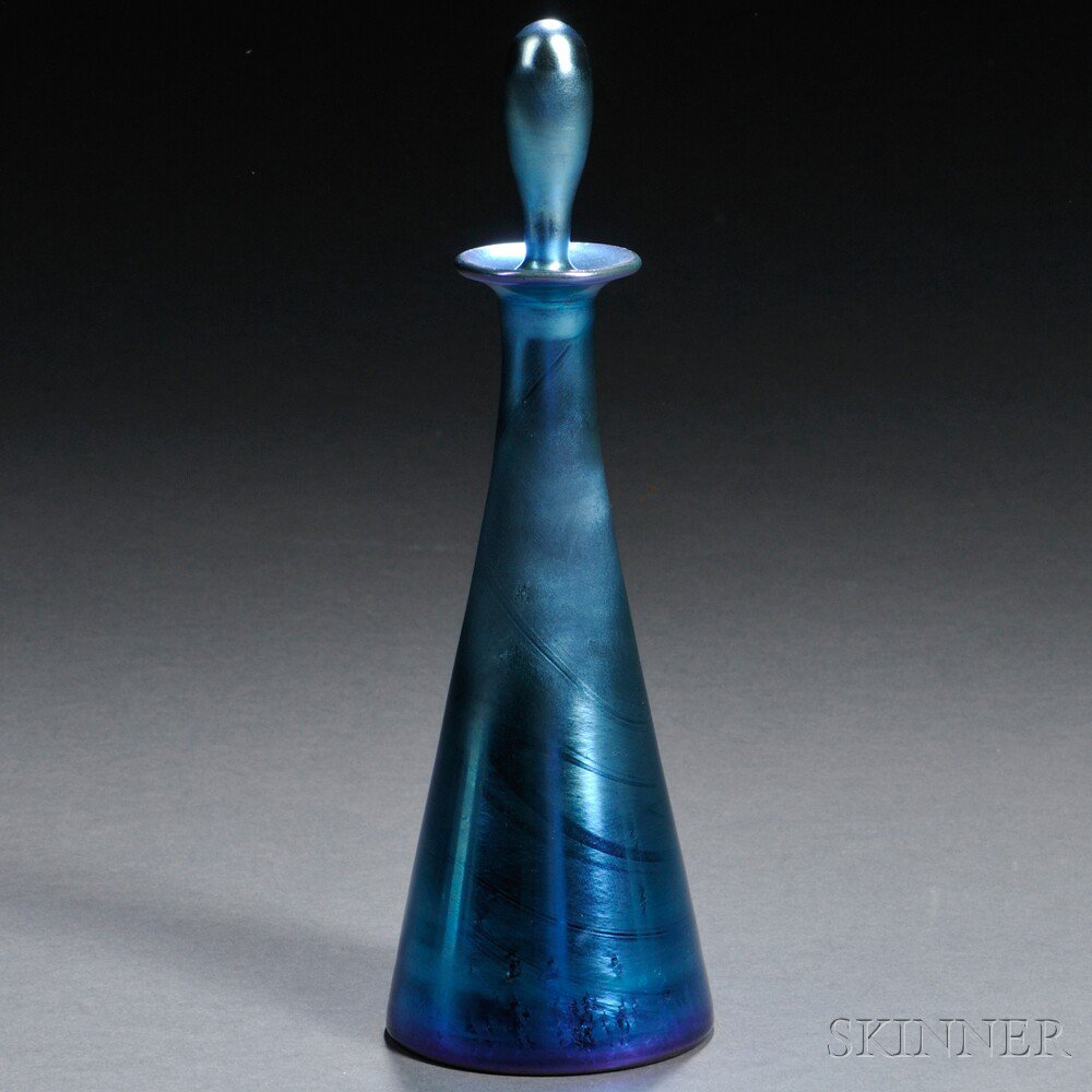 Appraisal: Steuben Blue Aurene Cologne Art glass Corning New York early