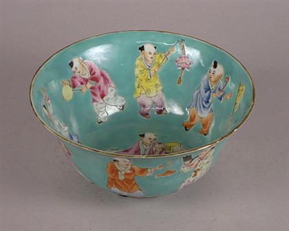 Appraisal: Chinese famille rose turquoise ground bowl jiaqing mark late qing