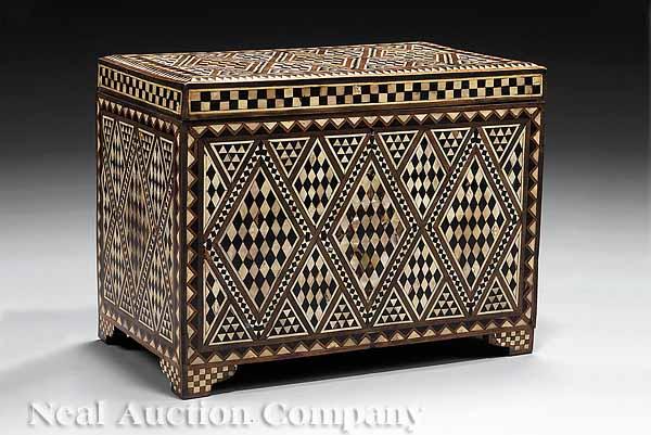 Appraisal: A Large Ebonized and Mother-of-Pearl Inlaid Box in the Hispano-Moresque