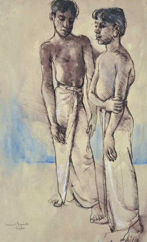 Appraisal: DONALD FRIEND - Two Boys Ceylon mixed media on paper