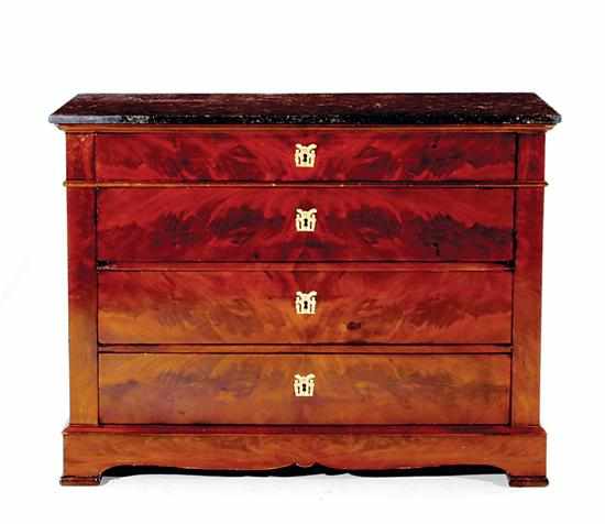 Appraisal: French Empire mahogany and marbletop commode circa rectangular black marble