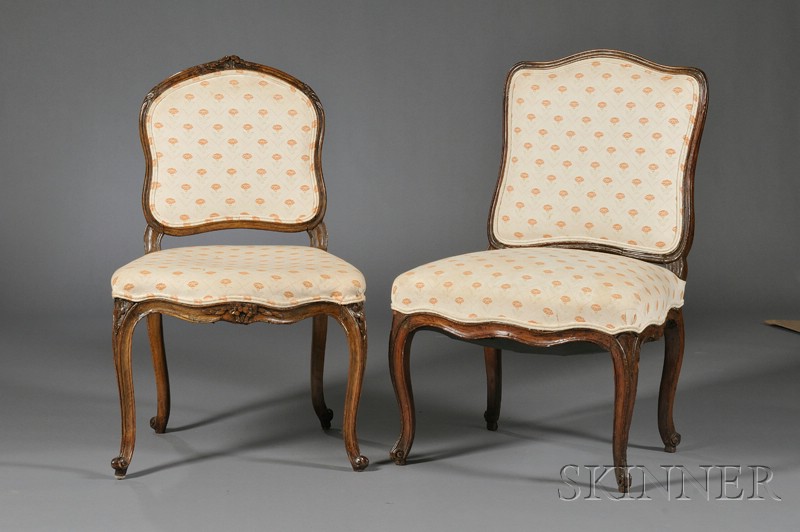 Appraisal: Two Similarly Upholstered Continental Rococo Beechwood Side Chairs th century