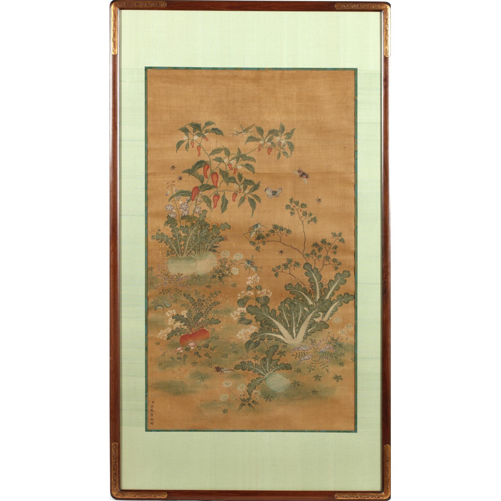 Appraisal: Wang Chengpei - Painting of Insects in a Garden signed