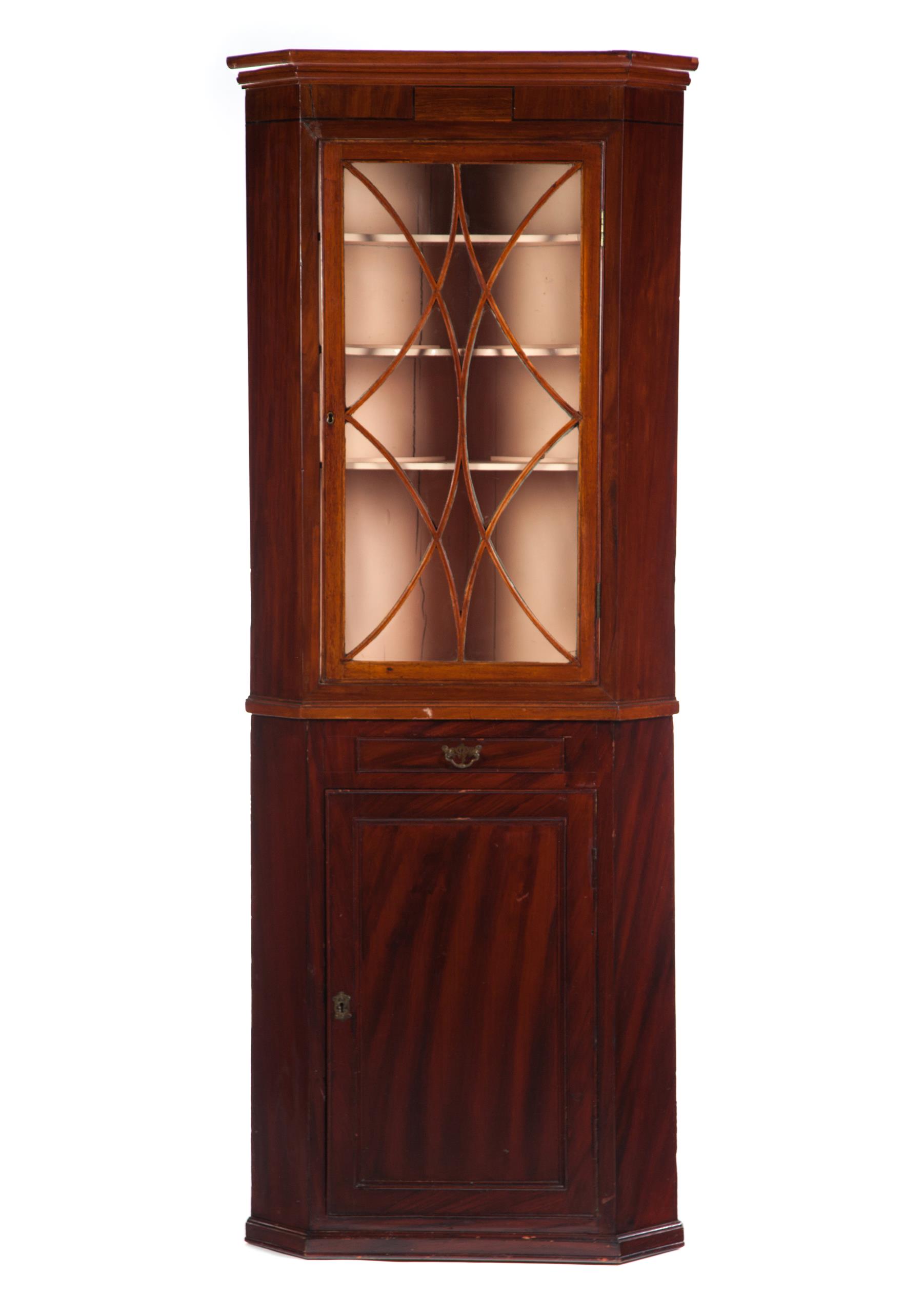 Appraisal: AMERICAN FEDERAL CORNER CUPBOARD Early th century mahogany with pine