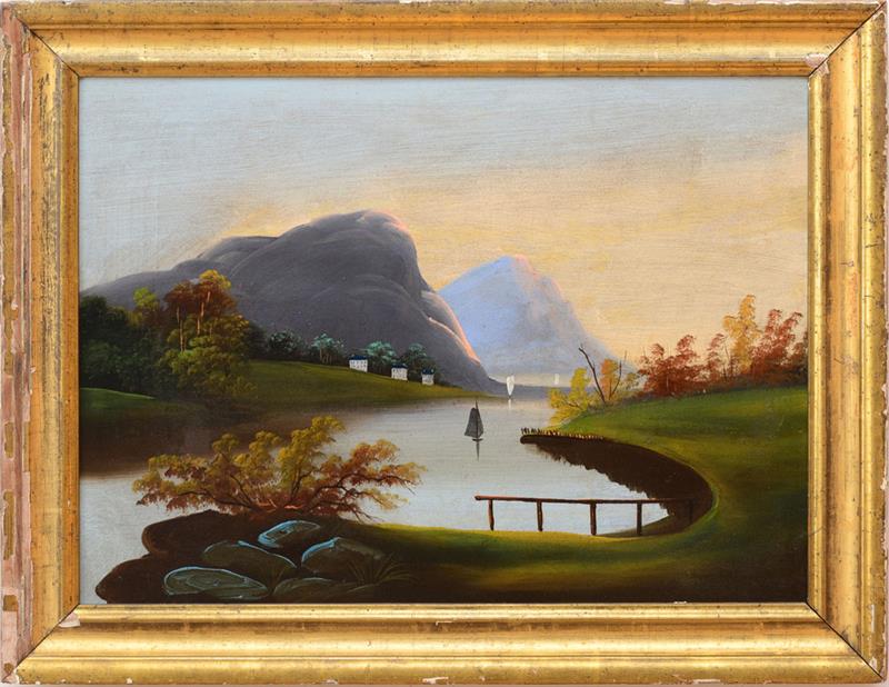 Appraisal: AMERICAN SCHOOL RIVER VIEW Oil on canvas unsigned lined x