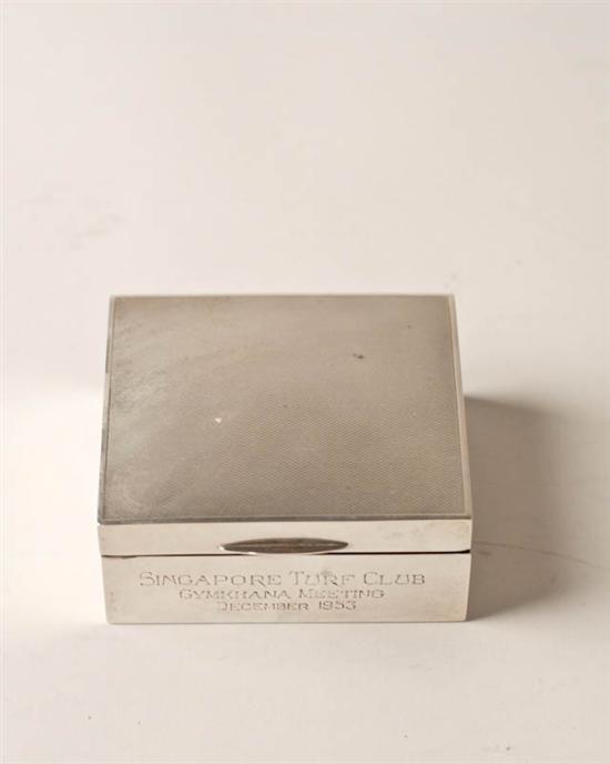 Appraisal: English Sterling Silver Box with inscription Singapore Turf Club --