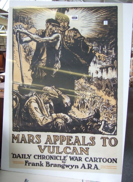 Appraisal: A Frank Brangwyn poster 'Mars Appeals to Vulcan' and thirteen