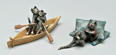 Appraisal: Miniature bronze cats one cat playing on pillows with a