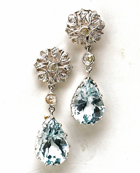 Appraisal: A pair of aquamarine diamond and k white gold pendant