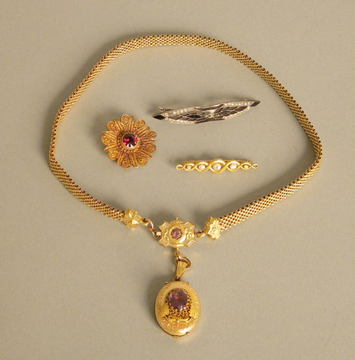 Appraisal: Victorian gold filled necklace with hair memorial locket together with