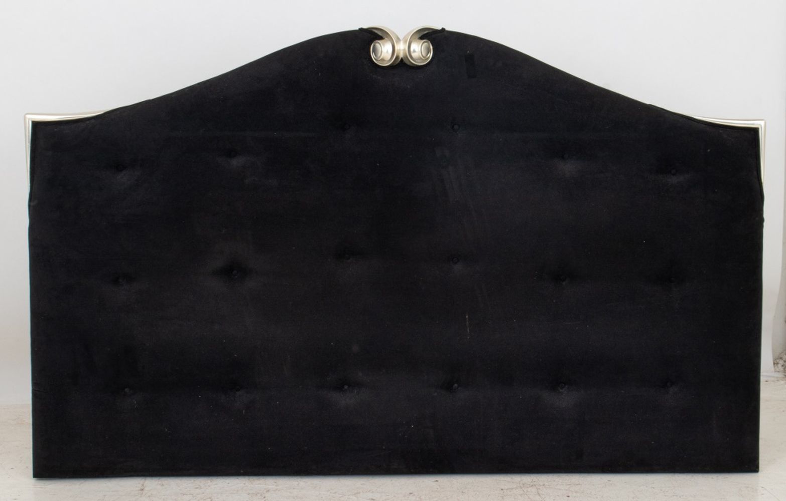 Appraisal: HOLLYWOOD REGENCY UPHOLSTERED SILVERED HEADBOARD Hollywood Regency black ultrasuede upholstered