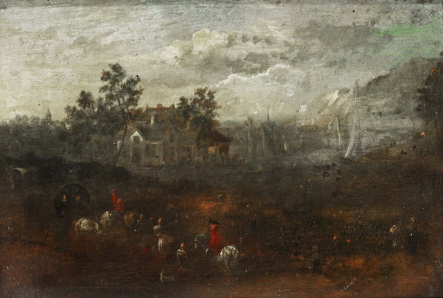 Appraisal: TH CENTURY FLEMISH SCHOOLTravellers in a landscape off the coast