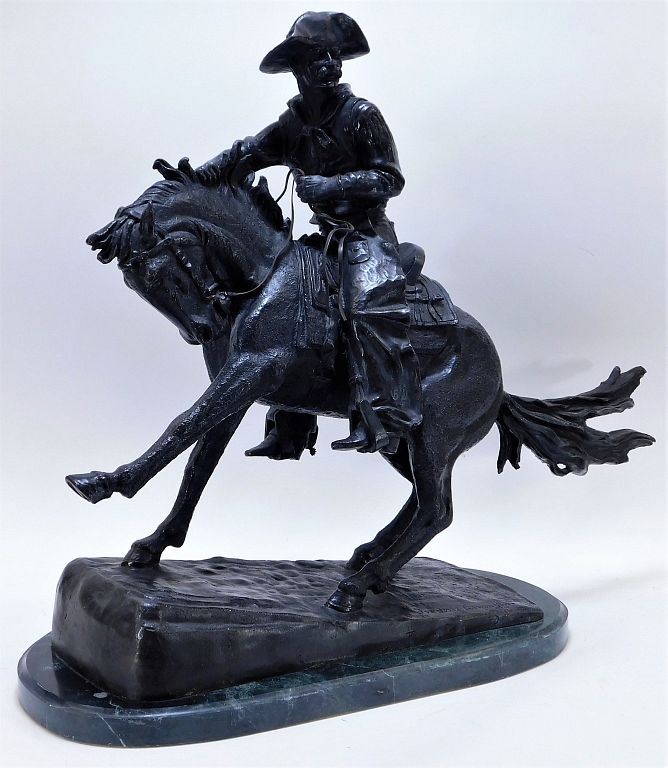 Appraisal: Aft Fredric Remington Cowboy Bronze Sculpture United States - Finely